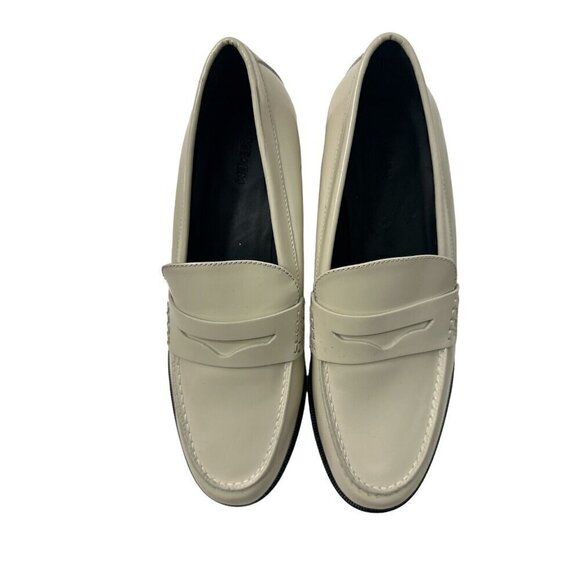 NWOT Me+Em Italian Leather Penny Loafers in Ivory Size 38 1/2 - Picture 1 of 6